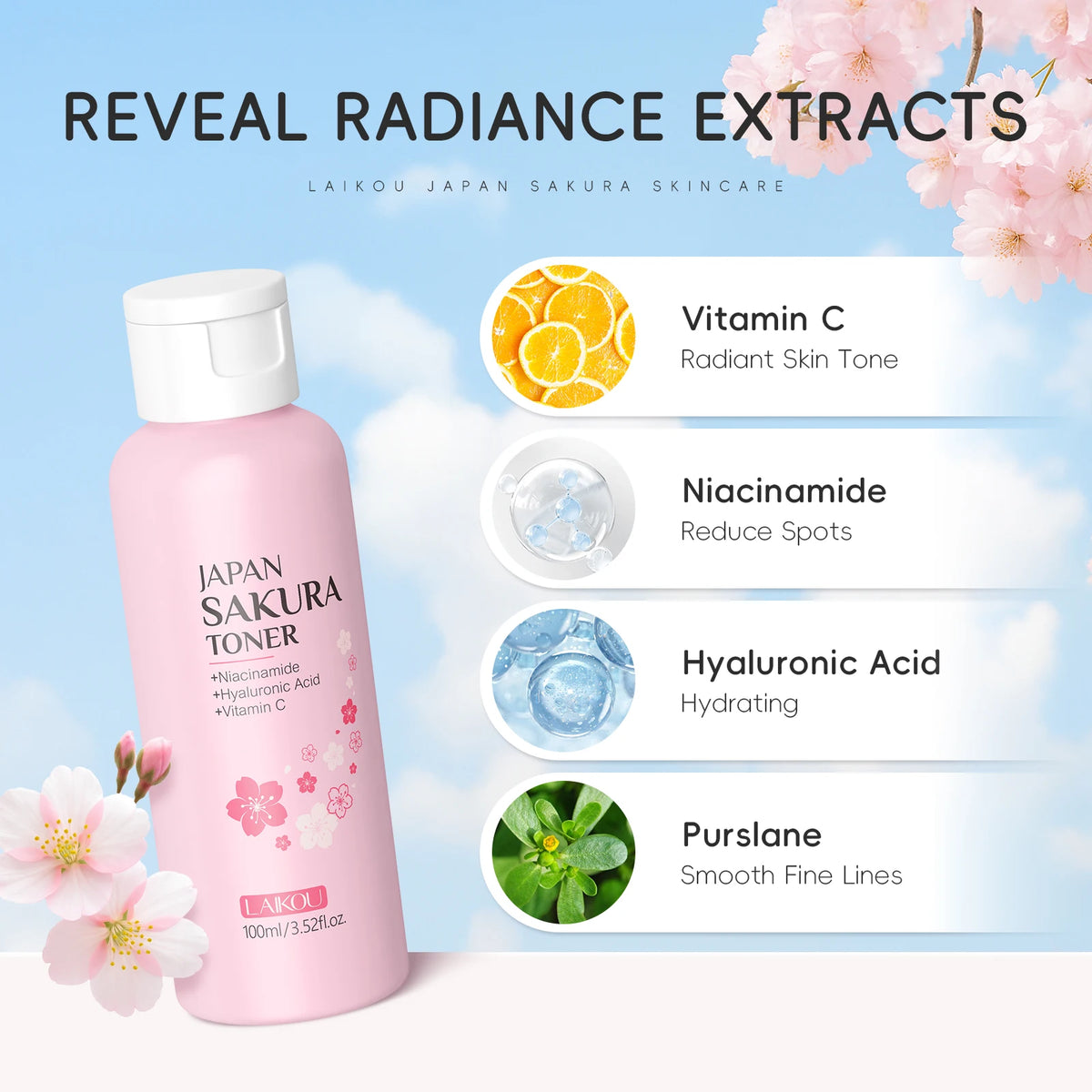 LAIKOU Japanese Sakura skincare set for hydrating and moisturizing skin