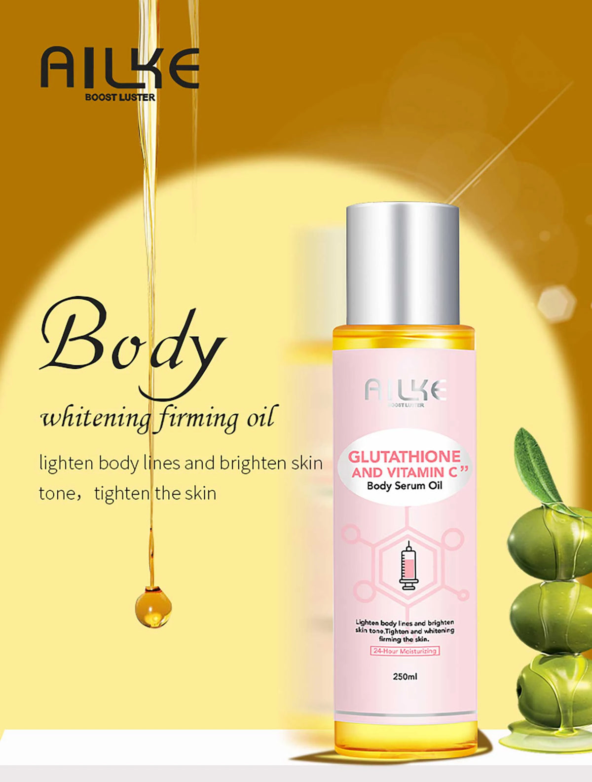 AILKE Glutathion and Vitamin C Whitening Set, Moisturizing, Remove Melanin, Freckles, Black Spots, Chloasma, Clean Skin