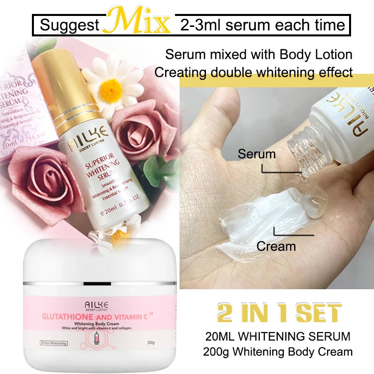 AILKE Glutathion and Vitamin C Whitening Set, Moisturizing, Remove Melanin, Freckles, Black Spots, Chloasma, Clean Skin