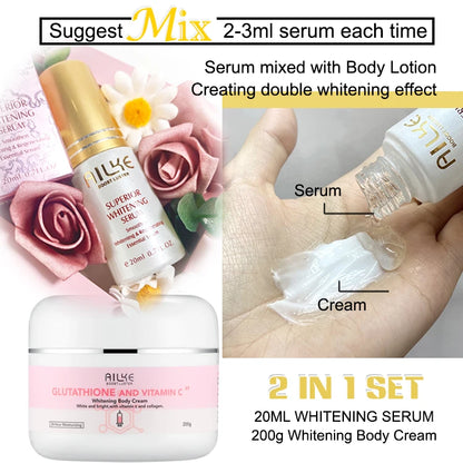 AILKE Glutathion and Vitamin C Whitening Set, Moisturizing, Remove Melanin, Freckles, Black Spots, Chloasma, Clean Skin