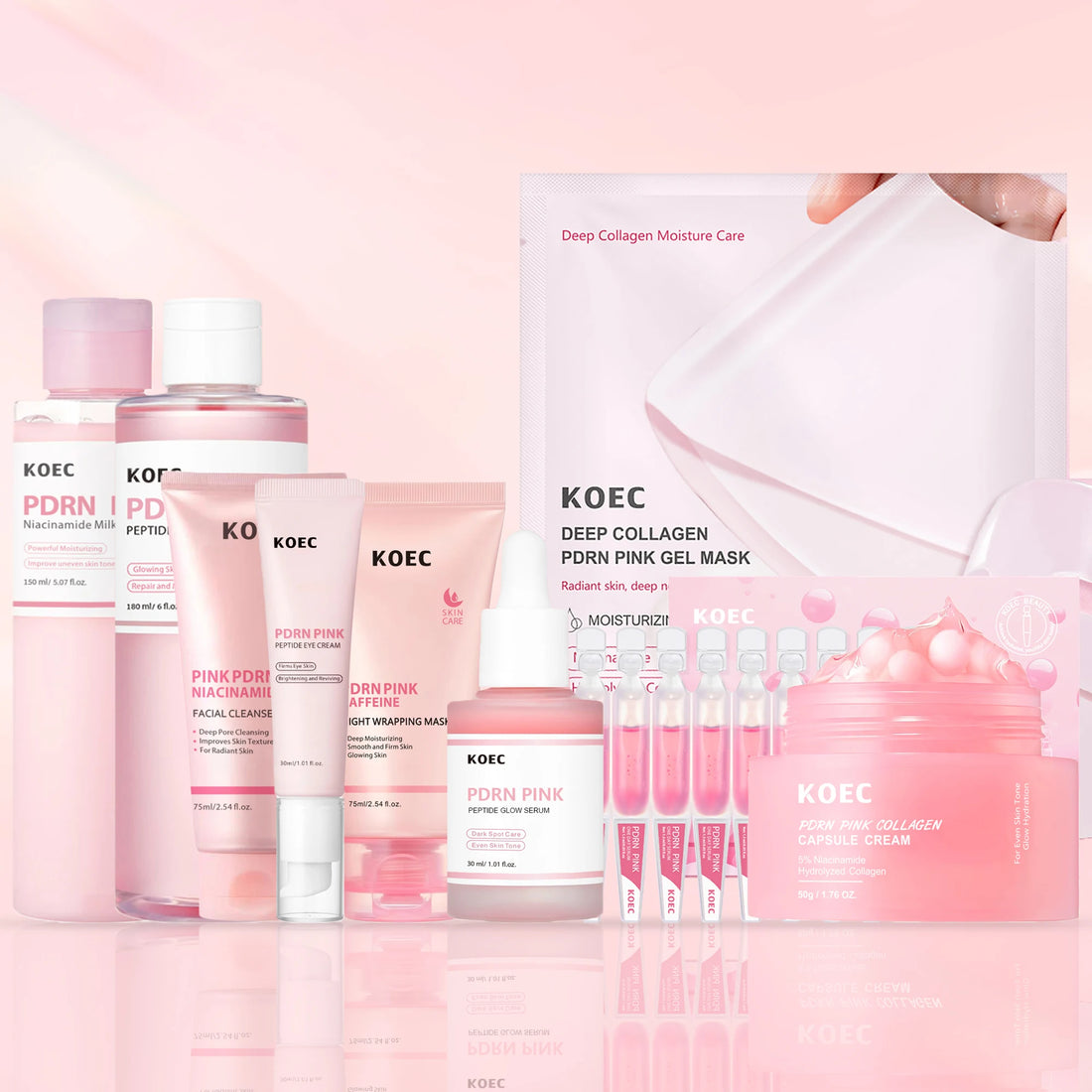 Pink PDRN Collagen Skincare Set with complete Korean skincare products