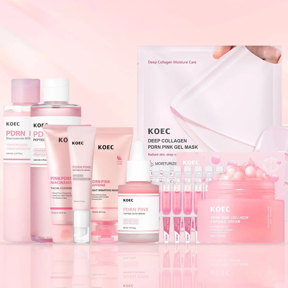 Pink PDRN Collagen Skincare Set with complete Korean skincare products