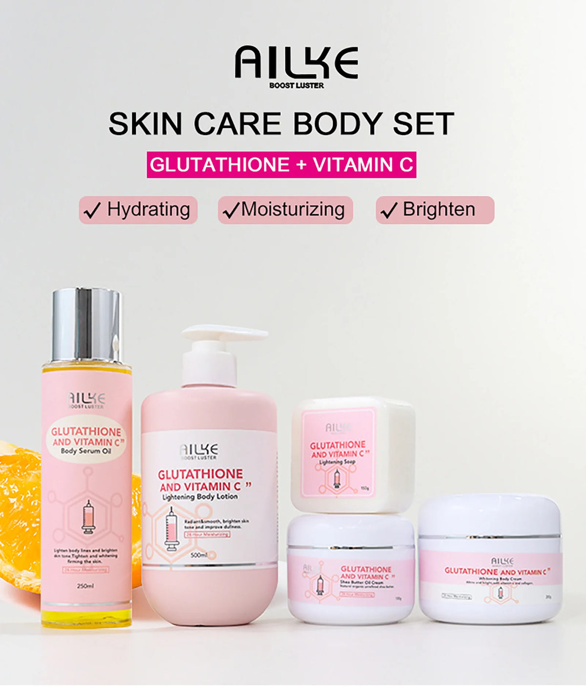 AILKE Glutathion and Vitamin C Whitening Set, Moisturizing, Remove Melanin, Freckles, Black Spots, Chloasma, Clean Skin