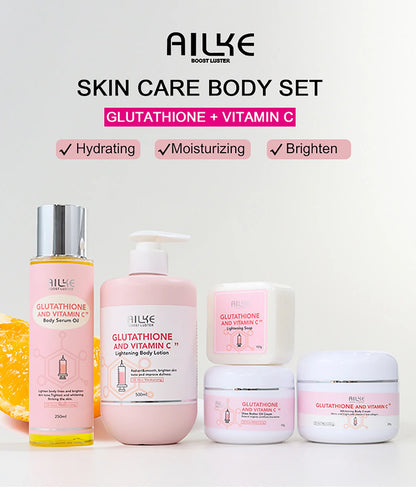 AILKE Glutathion and Vitamin C Whitening Set, Moisturizing, Remove Melanin, Freckles, Black Spots, Chloasma, Clean Skin