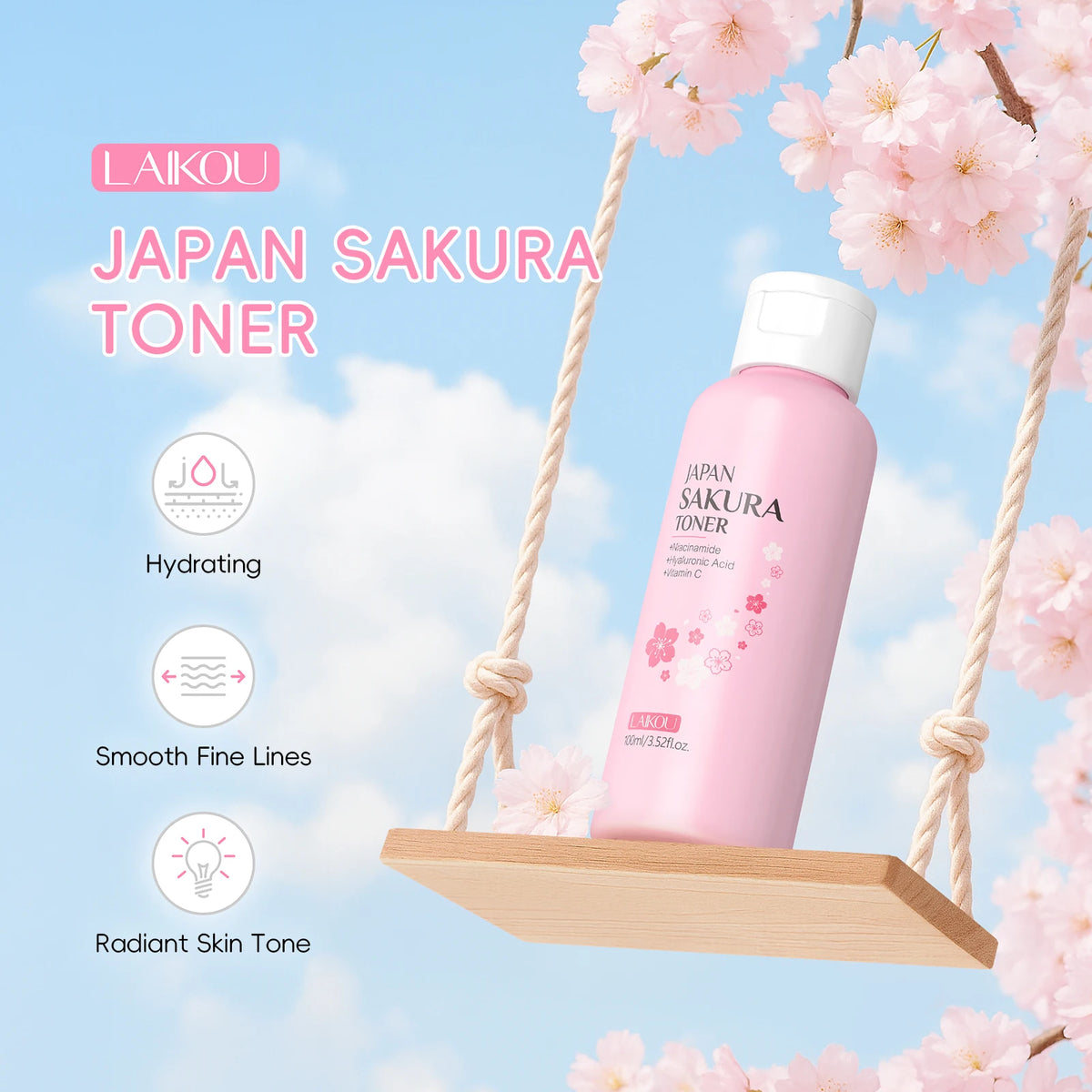LAIKOU Japanese Sakura skincare set for hydrating and moisturizing skin