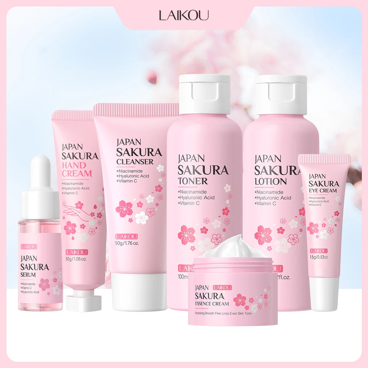 LAIKOU Japanese Sakura skincare set for hydrating and moisturizing skin
