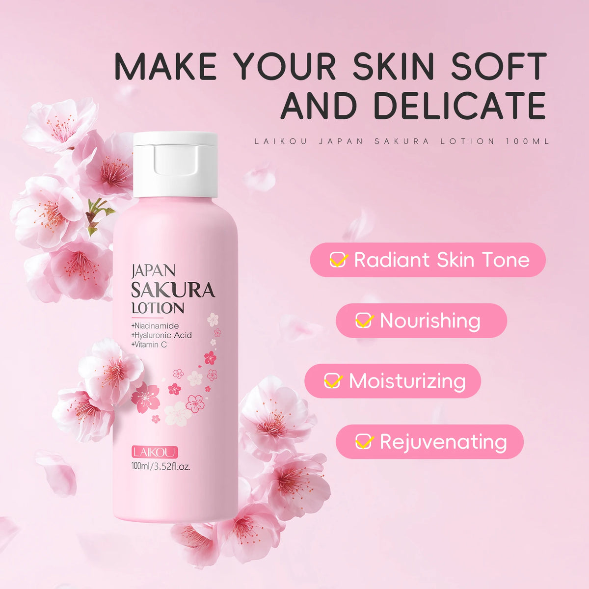 LAIKOU Japanese Sakura skincare set for hydrating and moisturizing skin